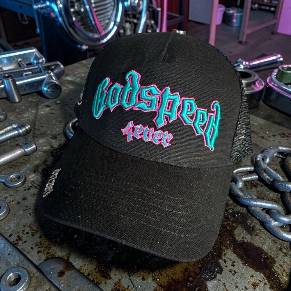 GODSPEED New York "4ever" Trucker Hat - black/turquoise/pink - NWT